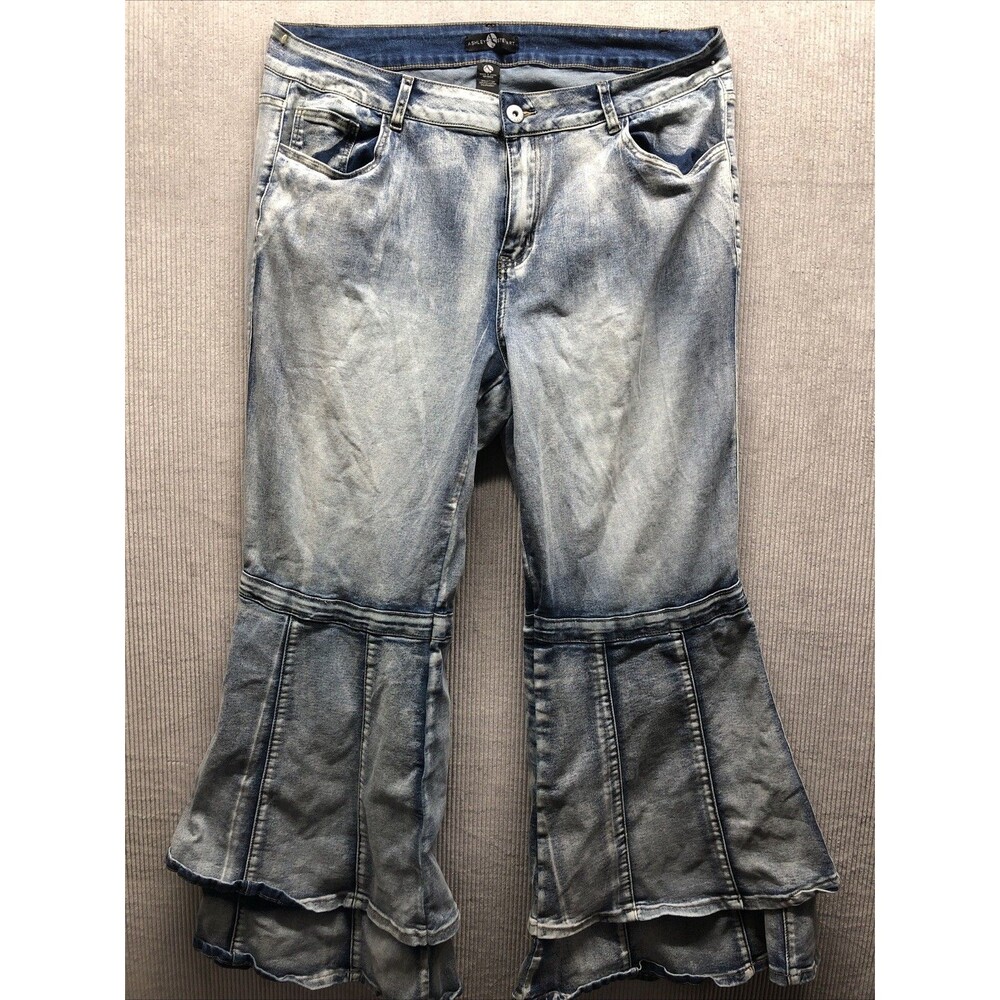Ashley Stewart Women’s Jeans Size 18 Tiered Layered Flare Bell Bottom Y2K
